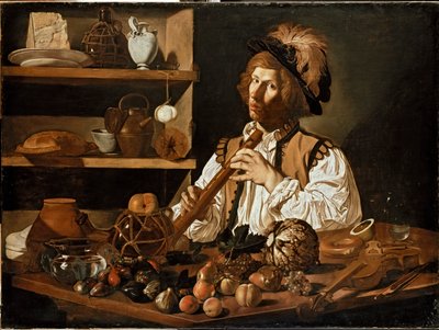 Innenraum mit einem jungen Mann, der eine Blockflöte hält von Cecco del Caravaggio