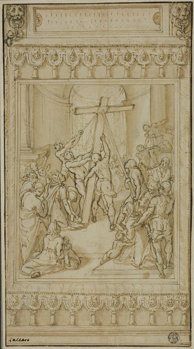 Heilige Helena kniend vor dem Wahren Kreuz von Cesare Nebbia