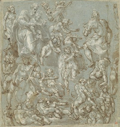 Heiliger Josef und das Christkind mit Engeln und Putti von Cesare Pollini