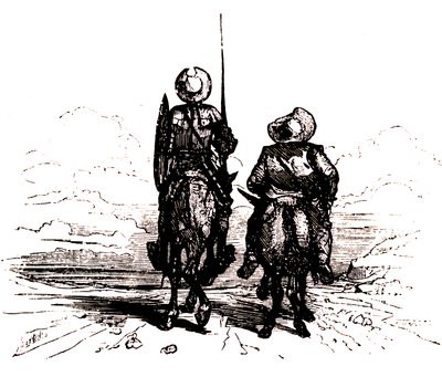 Don Quijote auf seinem Pferd, neben Sancho auf seinem Esel von Charles Albert d