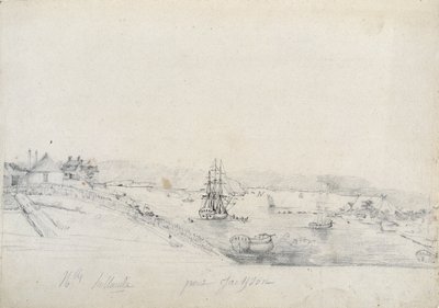 Rechts das Lager der Franzosen der Baudin-Expedition am Bennelong Point, links Sydney, Heimat von Nicolas Bayley - Bleistift und Tinte von Charles Alexandre Lesueur von Charles Alexandre Lesueur