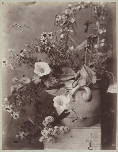 Blumenstudie mit Kölner Topf auf Kiste von Charles Aubry (manner of)