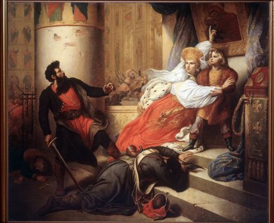 Die Mutter (Nathalie Narychkine) rettet Peter I. von Russland als Kind während des Streltsy-Aufstands 1682 von Charles Auguste Steuben