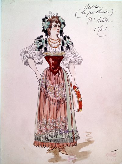 Kostüm von Nedda oder Colombine für die Oper „Pagliacci“ von Ruggero Leoncavallo. Aquarell von Charles Bianchini von Charles Bianchini