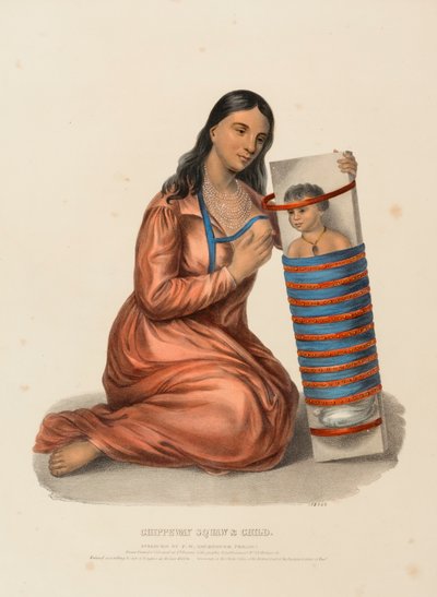 CHIPPEWAY FRAU & KIND, aus der Geschichte der Indianerstämme Nordamerikas von Charles Bird King