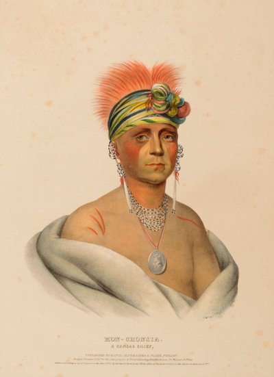 MON-CHONSIA. Ein Kansas-Häuptling, aus der Geschichte der Indianerstämme Nordamerikas von Charles Bird King