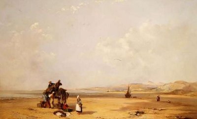 Fischer entladen ihren Fang am Strand in der Cardigan Bay von Charles Branwhite