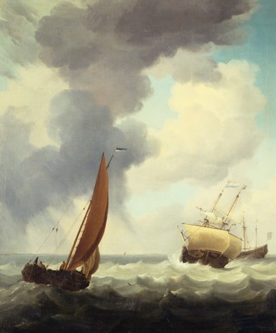 Niederländische Handelsschiffe und ein Küstenschiff in unruhiger See von Charles Brooking