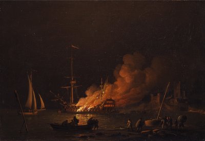 Schiff in der Nacht in Brand von Charles Brooking