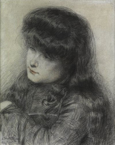 Ein Mädchen, das sich über einen Stuhl lehnt, 1881 von Charles Burton Barber