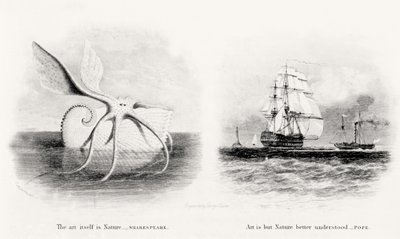 Ein Riesenkalmar und zwei Schiffe auf See, graviert von George Cooke (1781-1834) von Charles Curtis