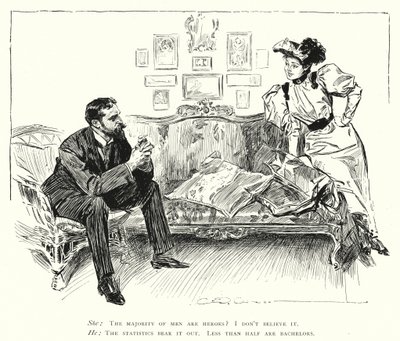 Männer sind Helden - weniger als die Hälfte sind Junggesellen (Lithografie) von Charles Dana Gibson