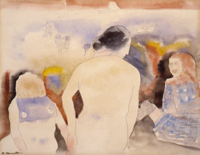 Ohne Titel (Frau mit schwarzen Haaren und zwei Kindern) von Charles Demuth
