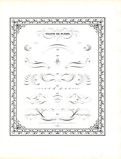 Kalligraphische Federverzierungen mit Kettenmuster-Rand von Charles Derriey