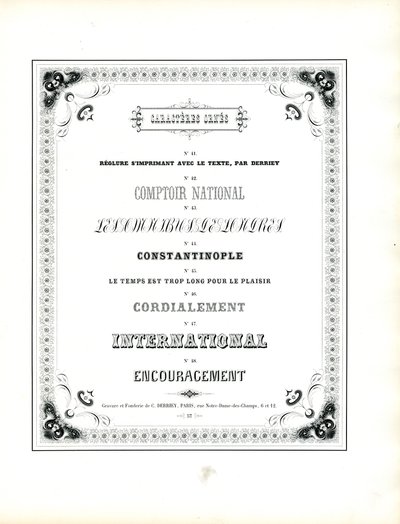 Dekorative Schriften mit floraler Eckornamentrahmen von Charles Derriey