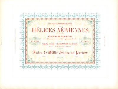 Designvorlage für Aktienzertifikat einer Luftschiffgesellschaft von Charles Derriey