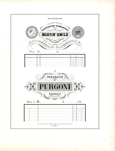 Elegante Briefköpfe für Uhrmacher und Apotheken von Charles Derriey