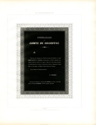 Trauerkarte mit Zierrahmen von Charles Derriey
