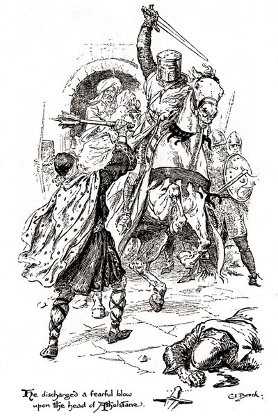 Athelstane wird von Bois-Guilbert in Ivanhoe mit einem Schwert geschlagen von Charles Edmund Brock