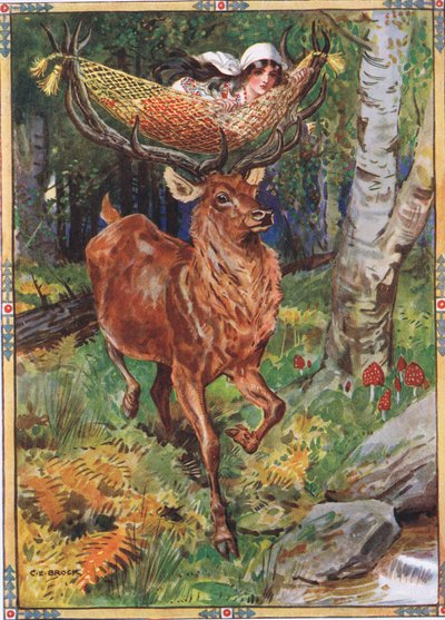 Der Hirsch mit der Seidenhängematte aus Kindererzählungen aus rumänischen Legenden von Moses Gaster von Charles Edmund Brock
