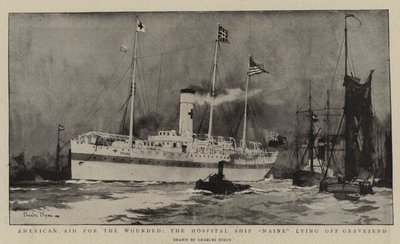 Amerikanische Hilfe für die Verwundeten, das Hospitalschiff Maine vor Gravesend von Charles Edward Dixon