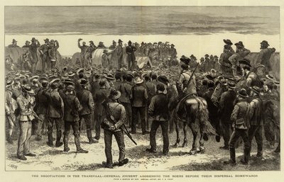 Die Verhandlungen im Transvaal, General Joubert spricht zu den Buren vor ihrer Heimkehr von Charles Edwin Fripp