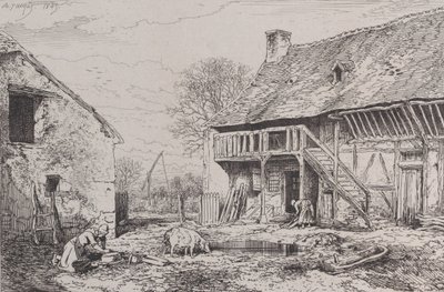 Landschaft eines Bauernhofs, 1845 von Charles Emile Jacque