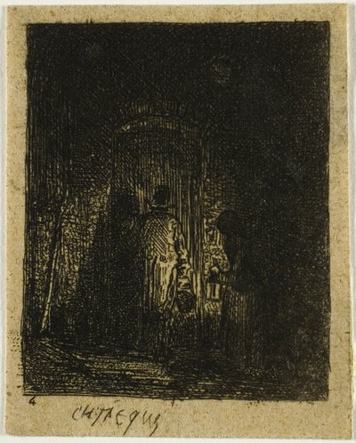 Mann und Frau mit Laternen von Charles Emile Jacque
