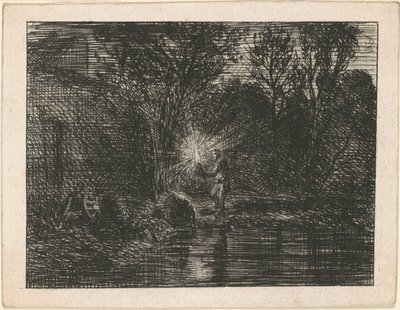Flussufer bei Nacht von Charles Emile Jacque