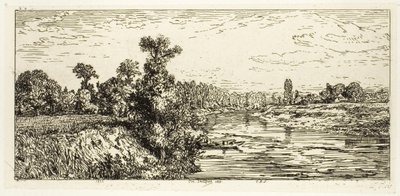 Die Insel Aligre, mit zwei Booten von Charles Emile Jacque
