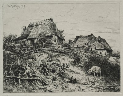 Zwei Hütten auf einem Ufer, 1879 von Charles Emile Jacque