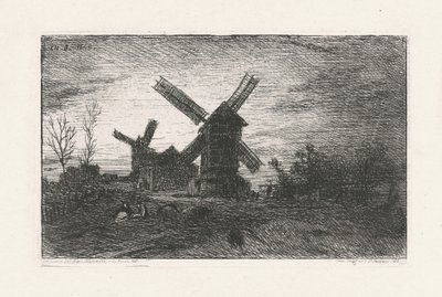 Zwei Windmühlen in Montmartre von Charles Emile Jacque
