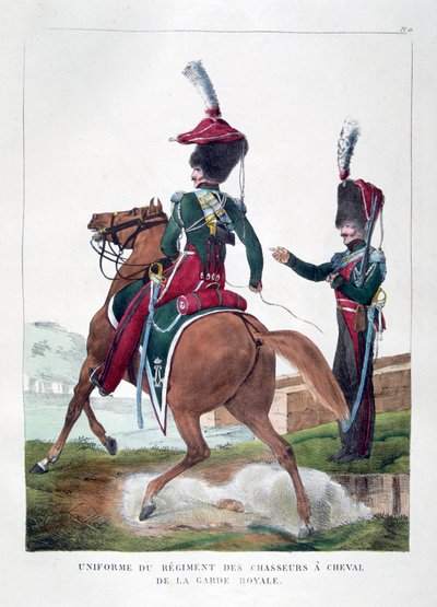 Uniformen des berittenen Jägerregiments der französischen königlichen Garde, 1823 von Charles Etienne Pierre Motte