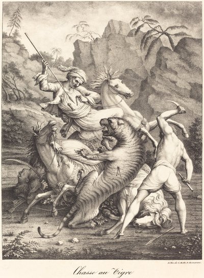 Tigerjagd von Charles Etienne Pierre Motte after Auguste Jacques Regnier