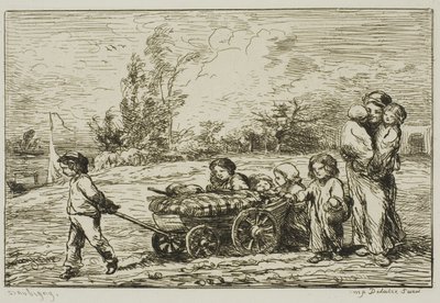 Einzug mit dem Wagen (Die Einrichtung des Bootes) von Charles Francois Daubigny