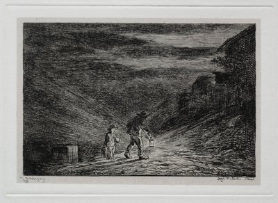 Die Bootsfahrt: Die Suche nach einem Gasthaus, 1861 von Charles Francois Daubigny
