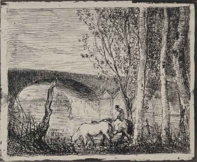 Die Brücke, Originaldruck 1862, gedruckt 1921 von Charles Francois Daubigny