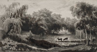 Der Teich mit Hirschen von Charles Francois Daubigny