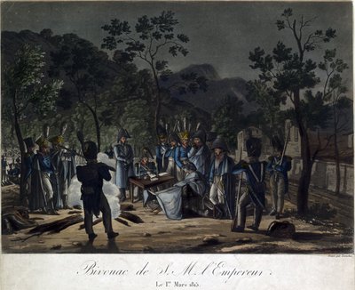 Die Rückkehr Napoleons von Elba. Napoleons Biwak in Golfe-Juan am 1. März 1815 von Charles Francois Gabriel Levachez