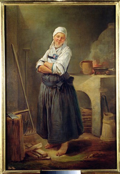 Eine sächsische Dorfbewohnerin in ihrer Küche von Charles Francois Hutin