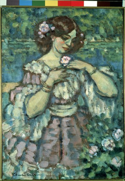 Mädchen mit Rose von Charles Francois Prosper Guerin