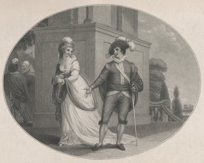Beatrice und Benedick Shakespeare, Viel Lärm um nichts, Akt 4, Szene 1, August 12, 1784 von Charles Gauthier Playter