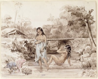 Badeende Tahitianer, 1844 von Charles Giraud