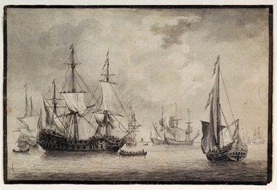 Niederländisches Kriegsschiff, Staatsyacht und ferne Schiffe in einem Hafen, spätes 18. Jahrhundert von Charles Gore