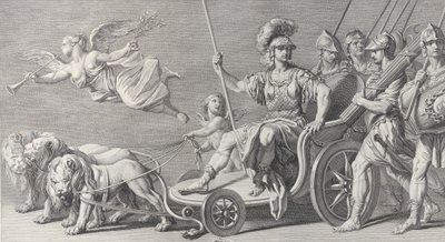Mars auf einem von drei Löwen gezogenen Wagen, 1749 von Charles Grignion