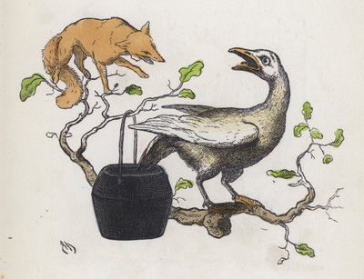 Fuchs und eine Gans mit ihrem Schwanz in einem Topf Kleber von Charles Henry (after) Bennett