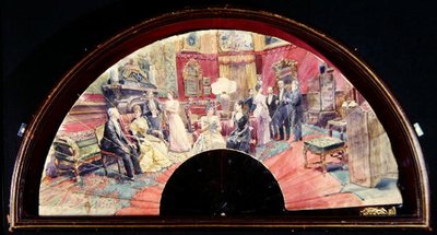 Fächer, der eine gesellschaftliche Zusammenkunft nach dem Abendessen in einem Salon darstellt von Charles Henry Tenre