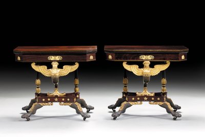 Zwei klassische geschnitzte Kartentische, ca. 1815 von Charles Honore Lannuier