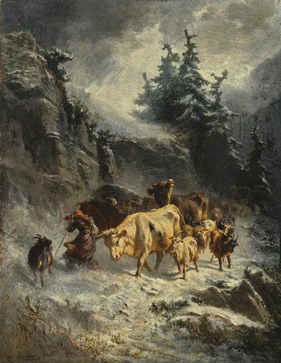 Herde in einem Schneesturm von Charles Humbert