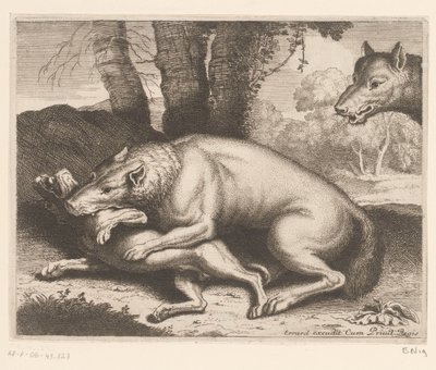 Hund von einem Wolf angegriffen von Charles II Errard (attributed to)